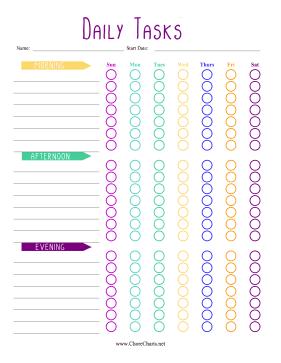 Printable Daily Tasks By Time Of Day